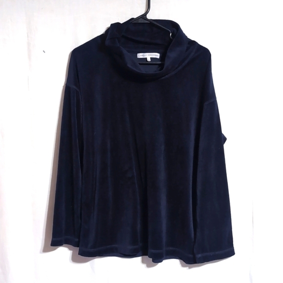 Carole Hochman Navy Blue Velour Cowl Neck Sweater Size Small - Picture 1 of 5